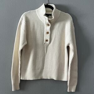 Banana Republic Cotton Button Mock Neck Sweater Cream Women’s M Minimalist